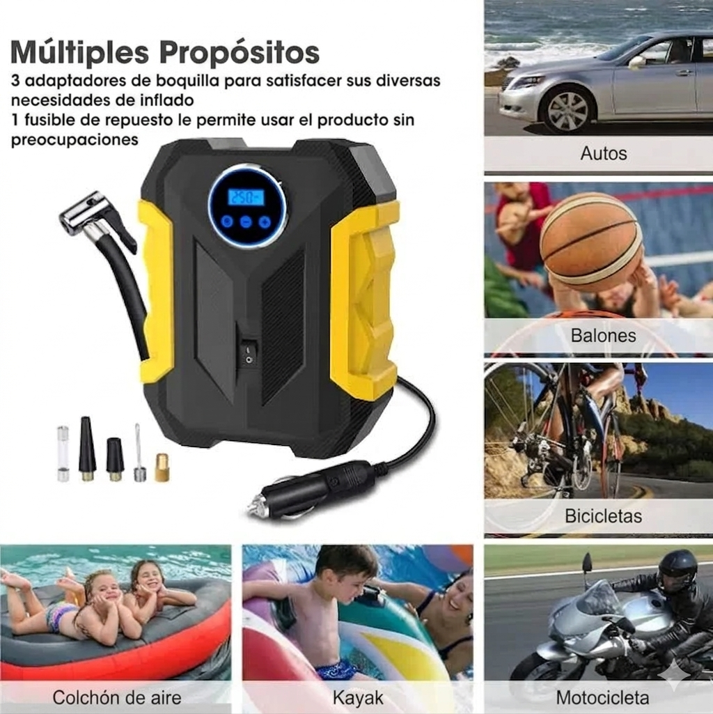 BOMBA DE AIRE PORTÁTIL 12V CON LINTERNA LED DIGITAL MD